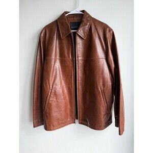 Men’s Buffalo Leather Jacket-Kenneth Cole-L-EUC-Caramel Color